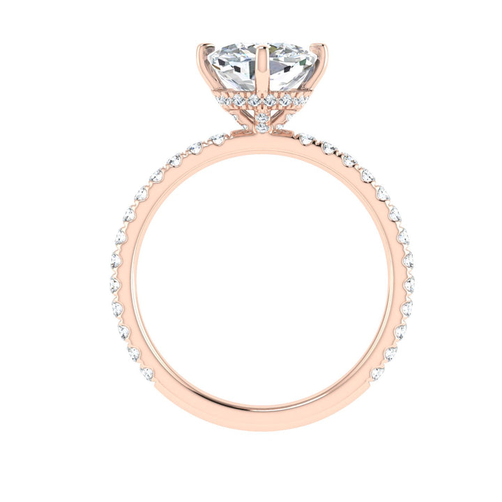 Shine Cushion Cut Compass Prong Moissanite Engagement Ring Rose Gold