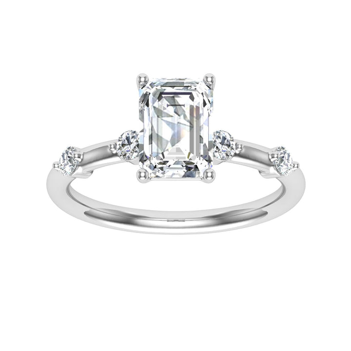 Merger Emerald Cut Side Stones Moissanite Engagement Ring White Gold