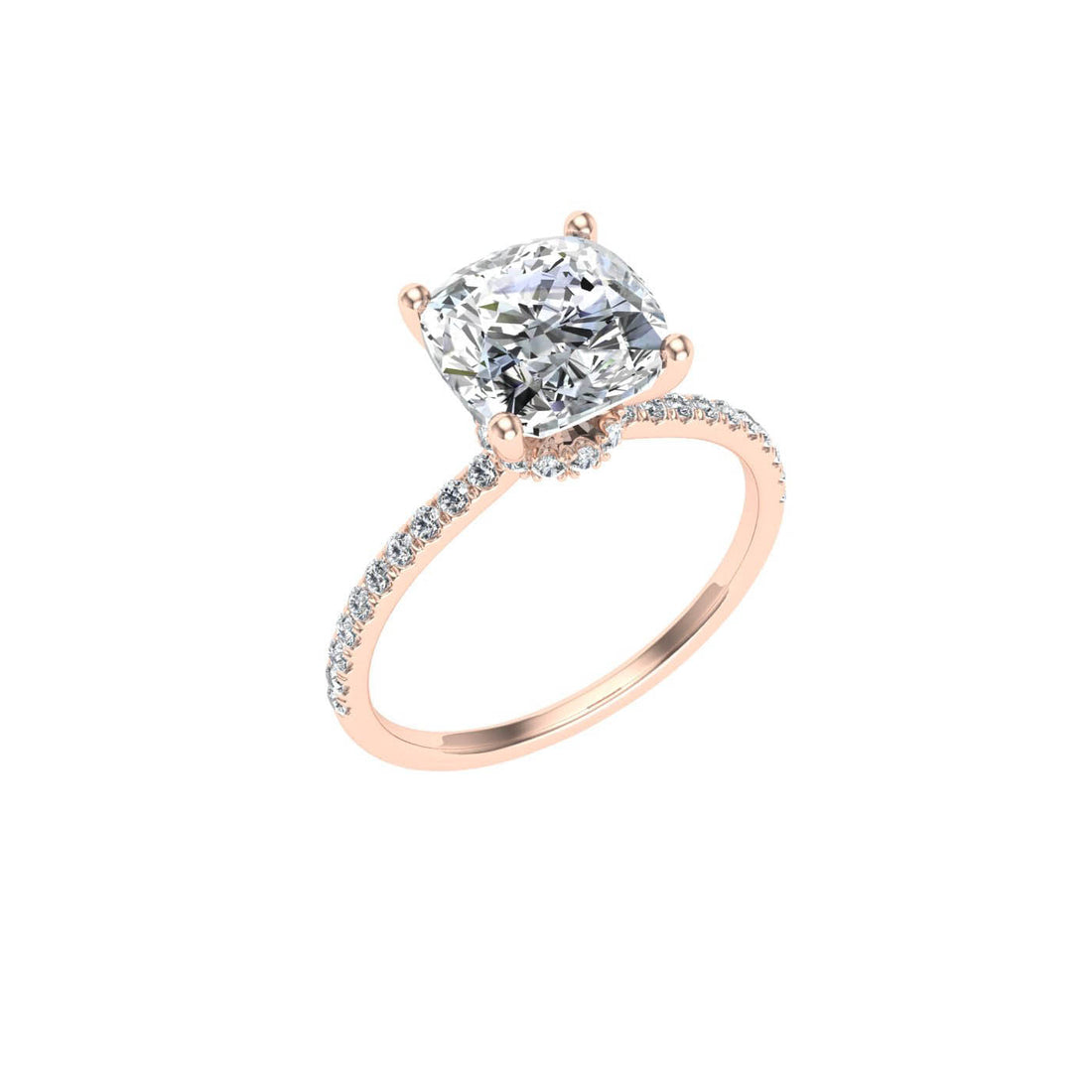 Oppenheimer Cushion Cut Hidden Halo Moissanite Engagement Ring Rose Gold