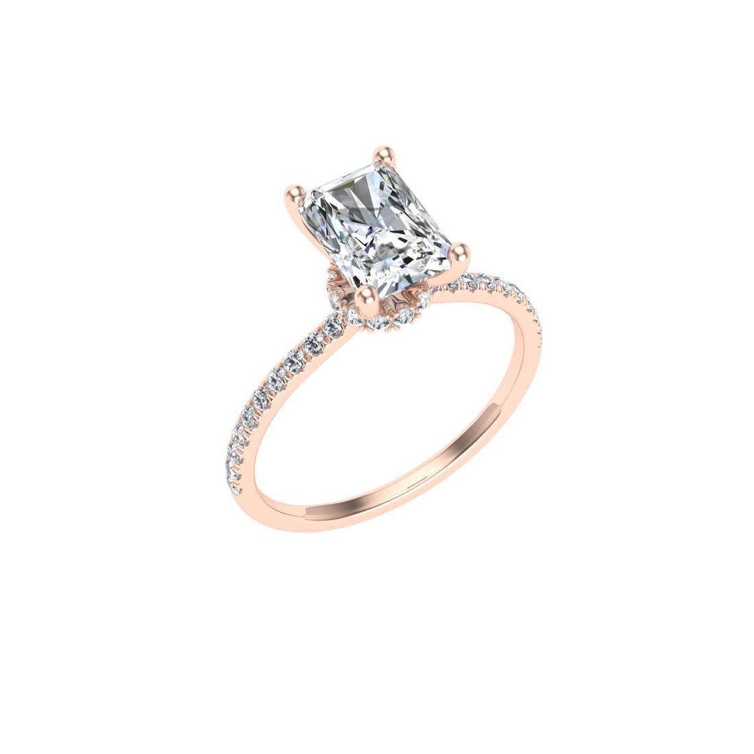 Velvet Radiant Cut Hidden Halo Moissanite Engagement Ring Rose Gold