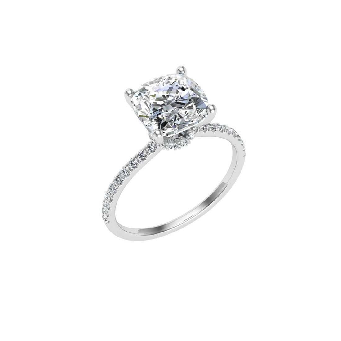 Oppenheimer Cushion Cut Hidden Halo Moissanite Engagement Ring White Gold