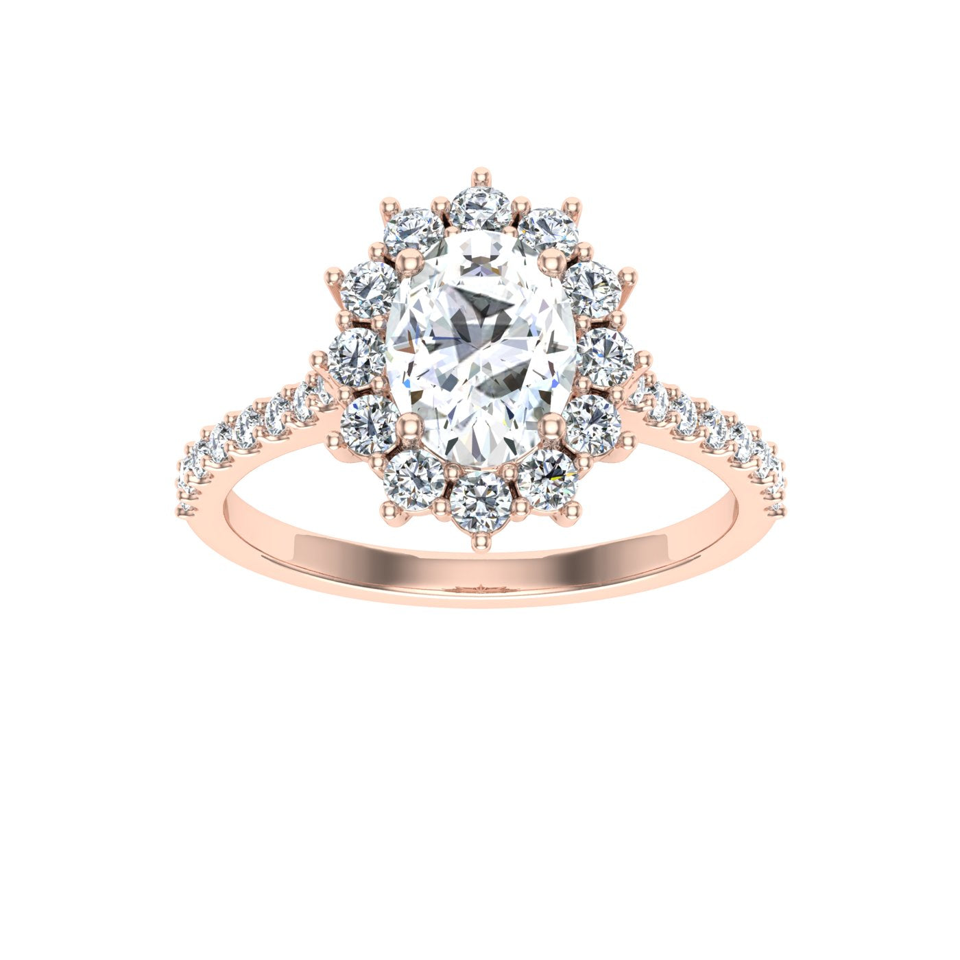 Adorn Oval Cut Halo Moissanite Engagement Ring Rose Gold