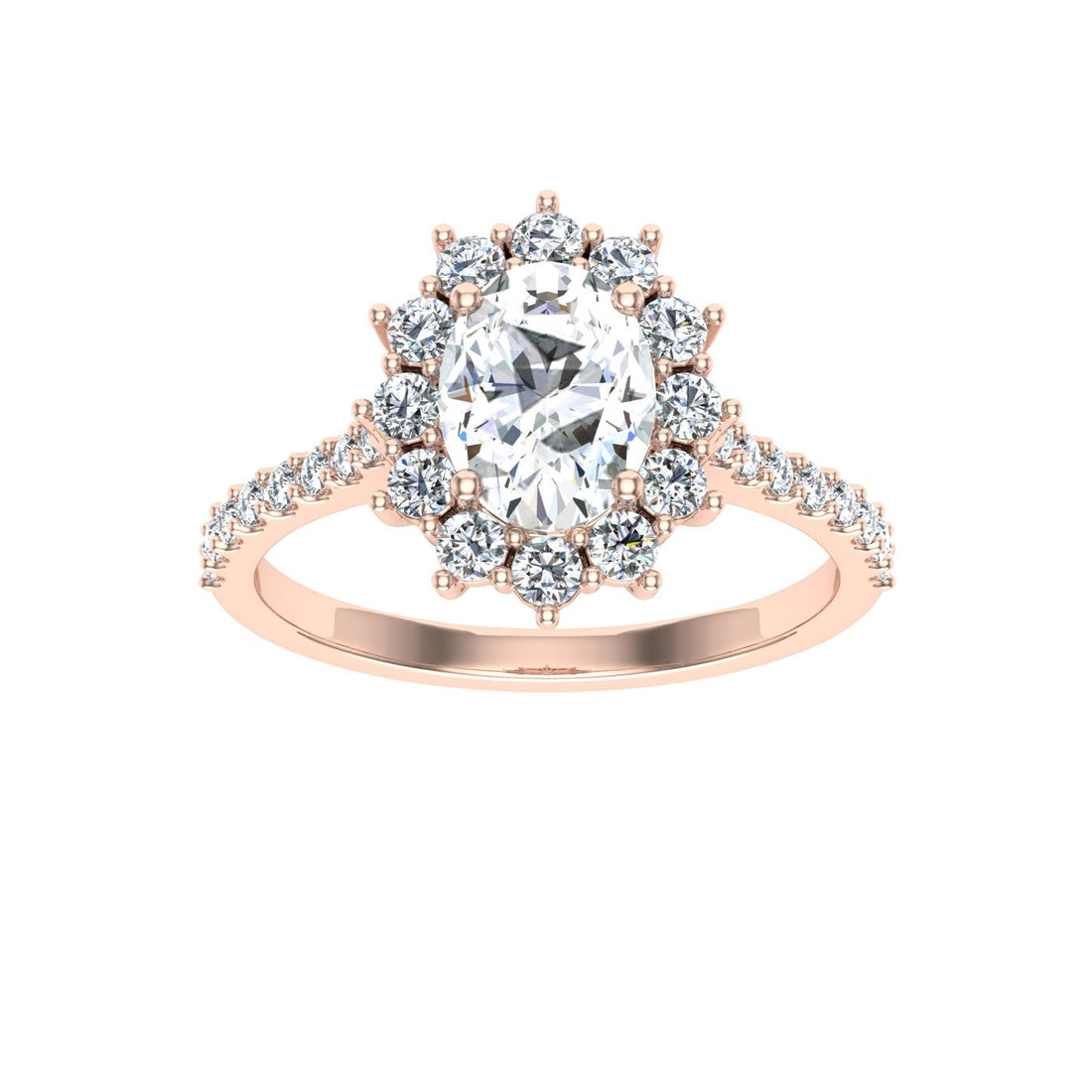 Adorn Oval Cut Halo Moissanite Engagement Ring Rose Gold