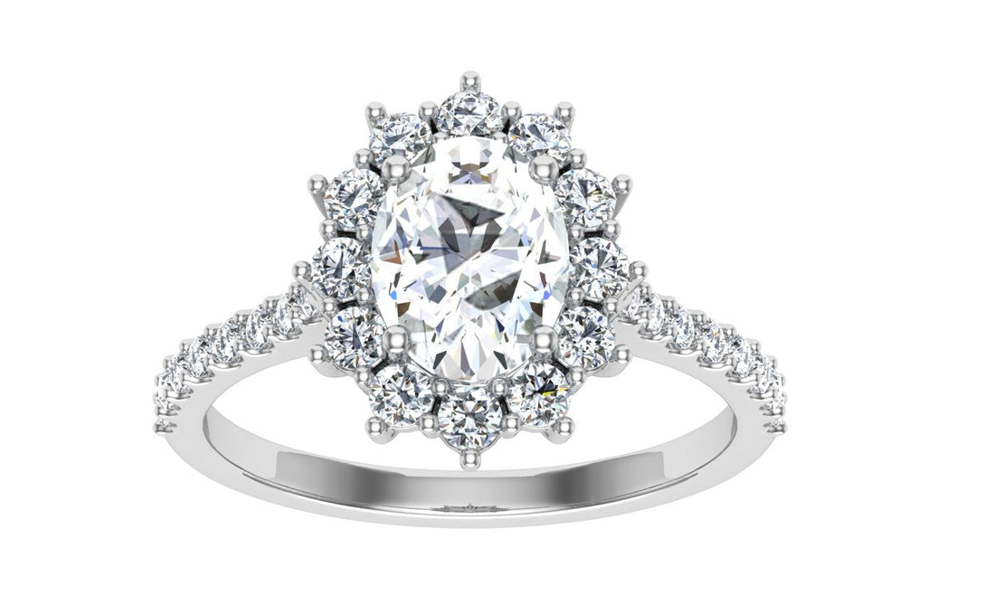 Adorn Oval Cut Halo Moissanite Engagement Ring White Gold