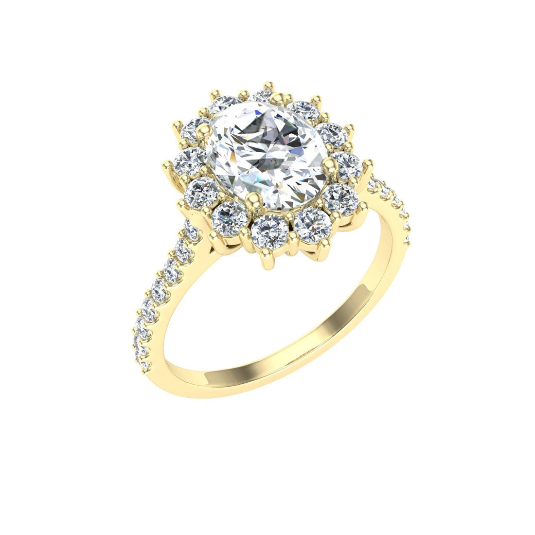 Adorn Oval Cut Halo Moissanite Engagement Ring Yellow Gold