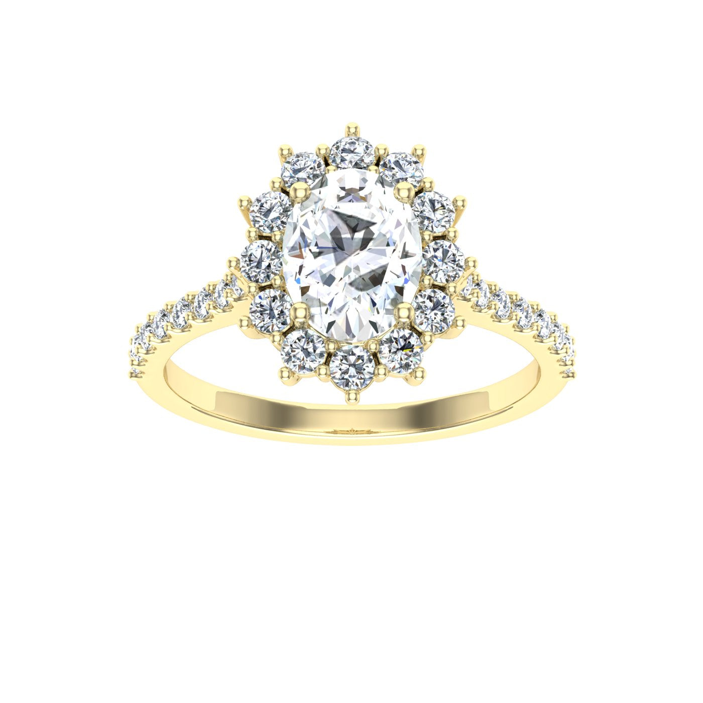 Adorn Oval Cut Halo Moissanite Engagement Ring Yellow Gold