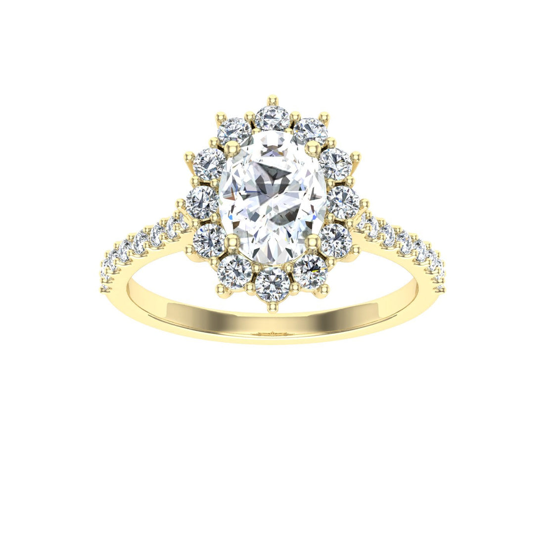 Adorn Oval Cut Halo Moissanite Engagement Ring Yellow Gold