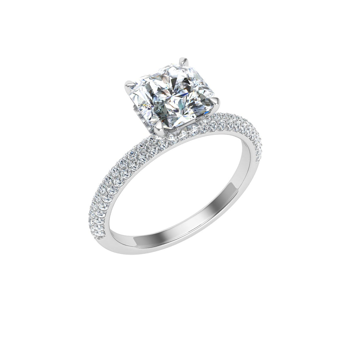 Adornment Asscher Cut Micro Pavé Moissanite Engagement Ring White Gold