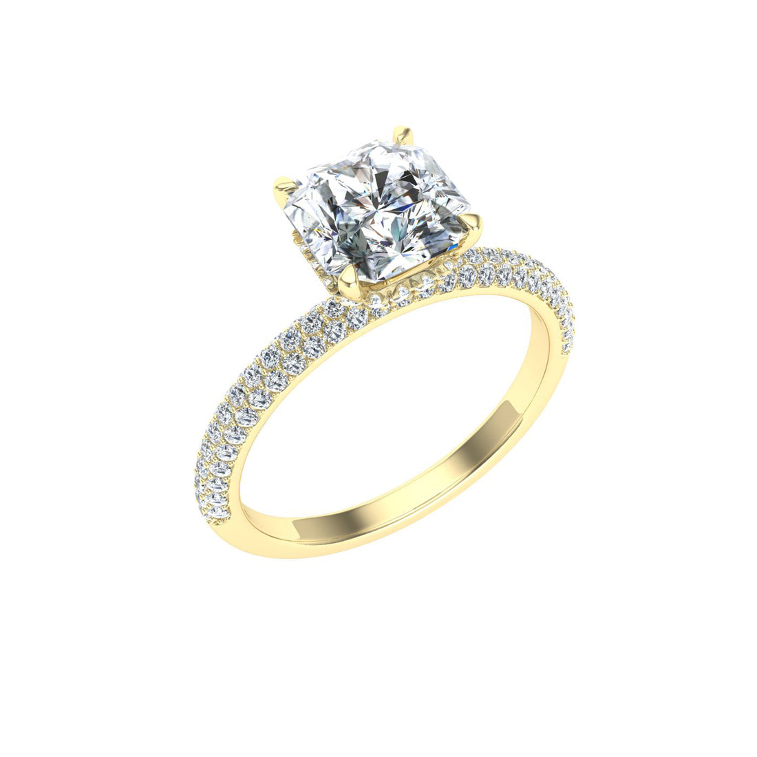 Adornment Asscher Cut Micro Pavé Moissanite Engagement Ring Yellow Gold