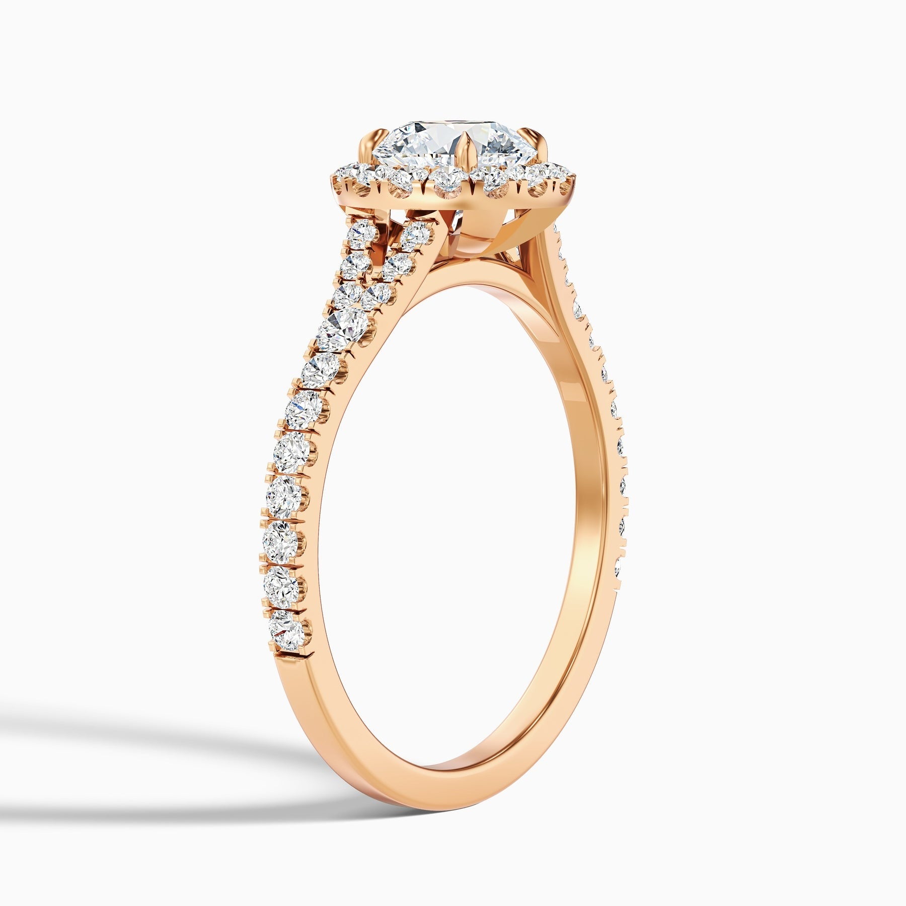 Aether 1 Carat Round Halo Pave Lab Grown Diamond Ring in 10k Rose Gold