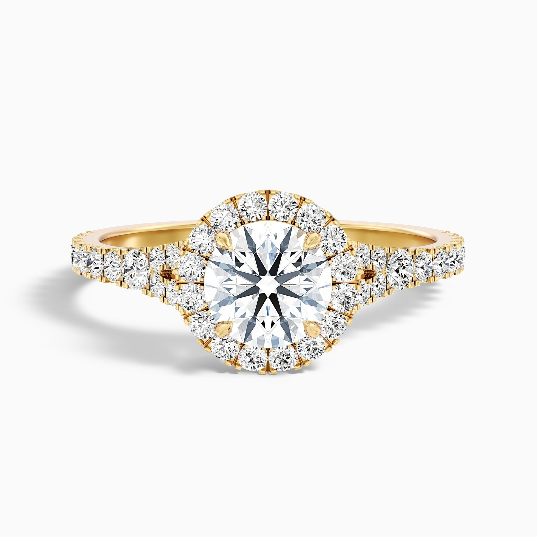 Aether 1 Carat Round Halo Pave Lab Grown Diamond Ring in 10k Yellow Gold