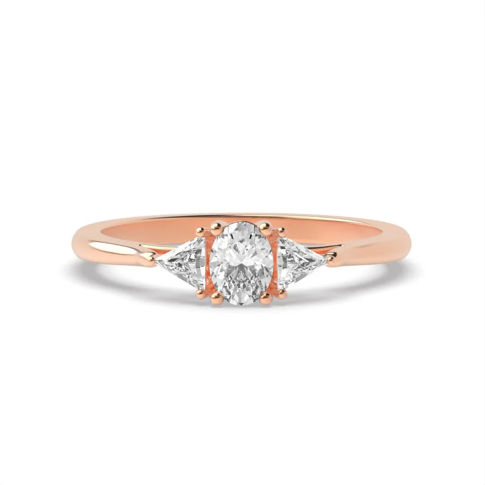 Aimee 4 Prong Oval/trillion Lab Grown Diamond Basket Set Three Stone Engagement Ring