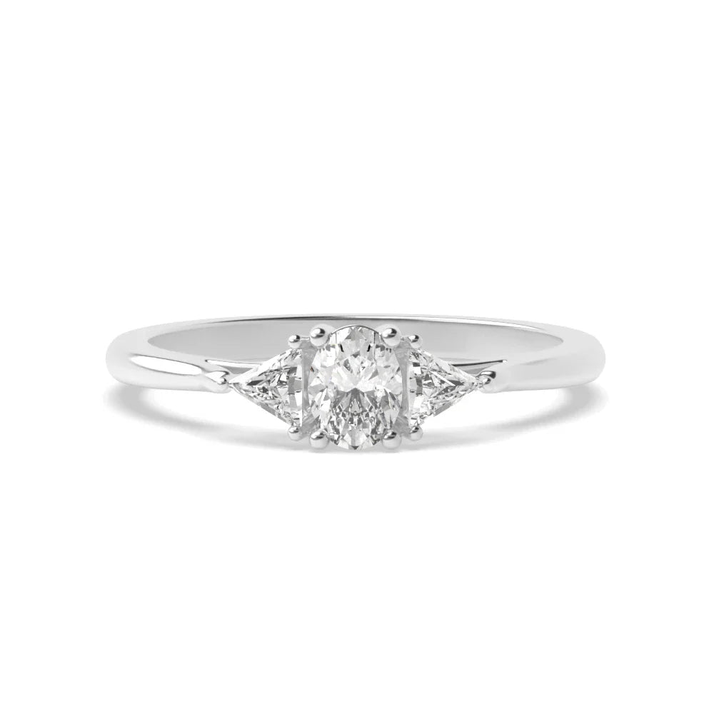 Aimee 4 Prong Oval/trillion Lab Grown Diamond Basket Set Three Stone Engagement Ring