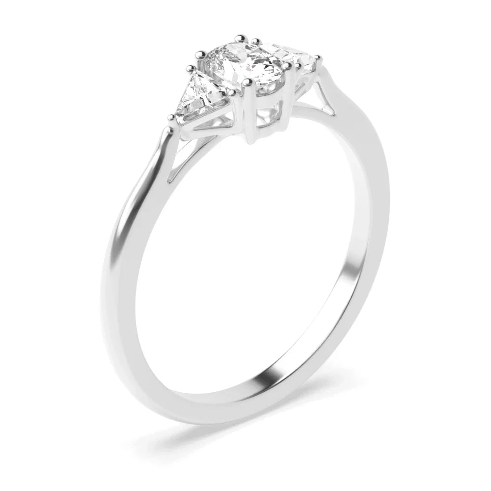 Aimee 4 Prong Oval/trillion Lab Grown Diamond Basket Set Three Stone Engagement Ring