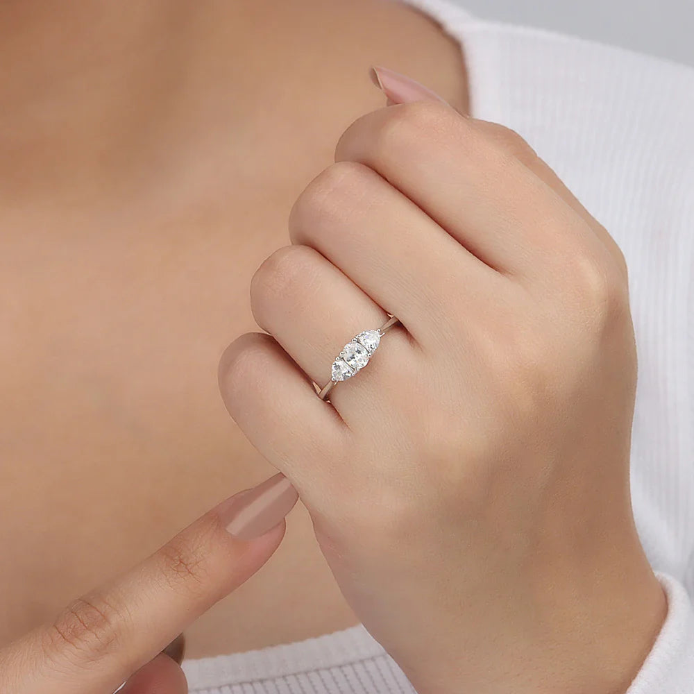 Aimee 4 Prong Oval/trillion Lab Grown Diamond Basket Set Three Stone Engagement Ring