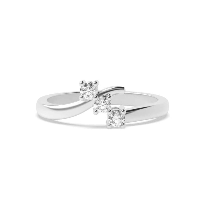 Aimee 4 Prong Round Lab Grown Diamond Minimalist Twist Shoulder Three Stone Engagement Ring