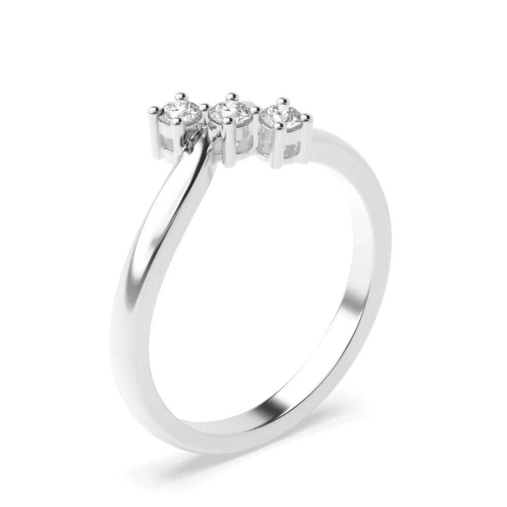 Aimee 4 Prong Round Lab Grown Diamond Minimalist Twist Shoulder Three Stone Engagement Ring