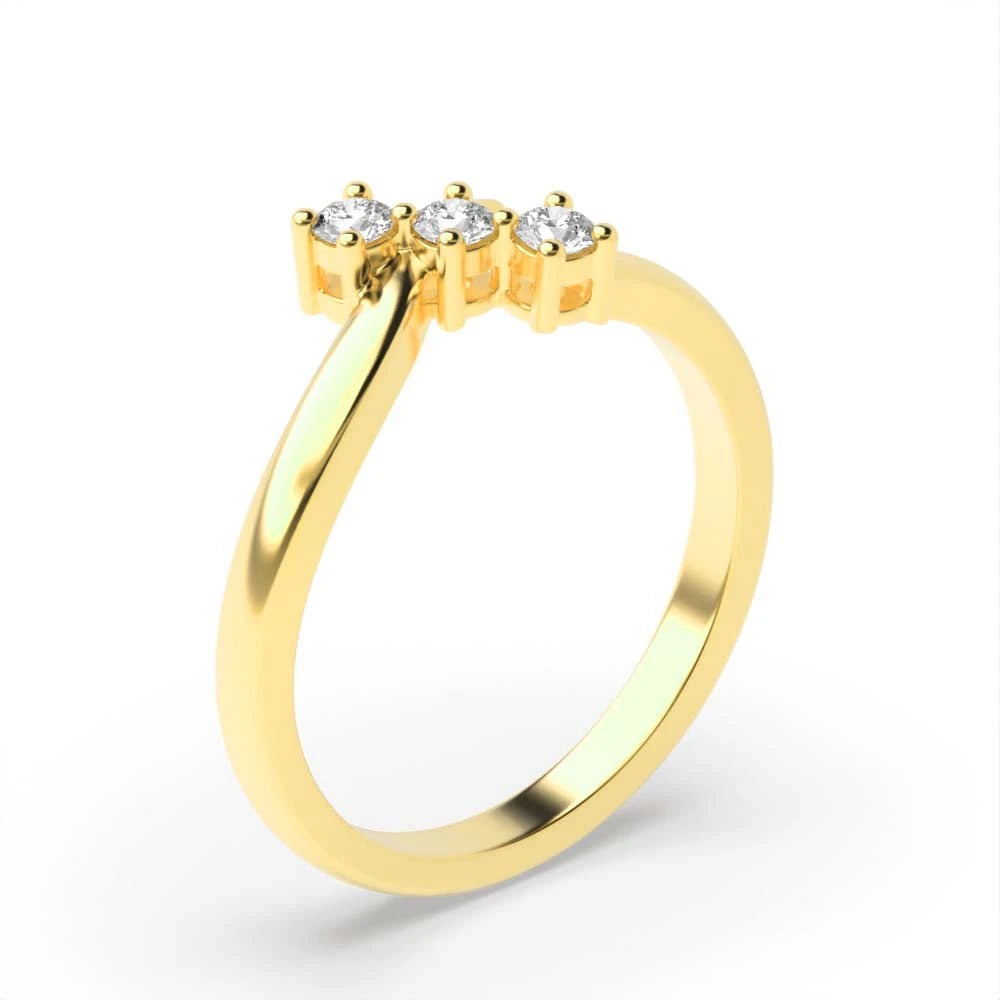 Aimee 4 Prong Round Lab Grown Diamond Minimalist Twist Shoulder Three Stone Engagement Ring