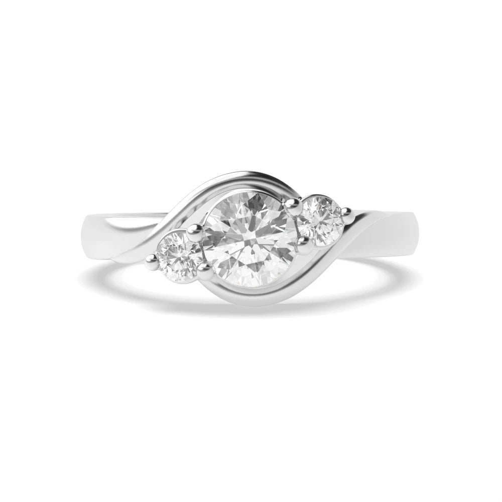Aimee Round Lab Grown Diamond Twisted Shoulder Three Stone Engagement Ring