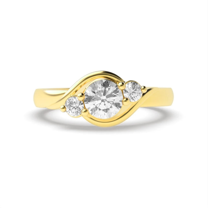 Aimee Round Lab Grown Diamond Twisted Shoulder Three Stone Engagement Ring