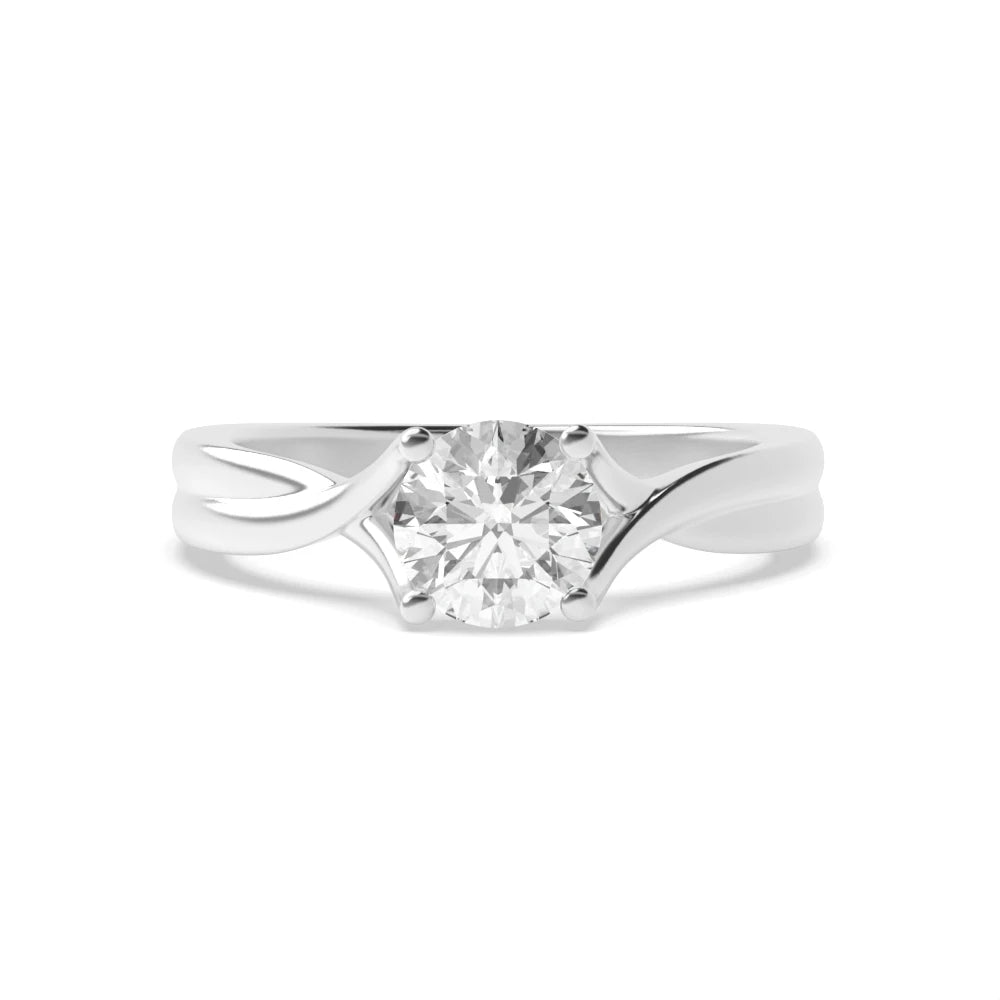 Allure Round Lab Grown Diamond Split Shoulder Crossover Classic Solitaire Engagement Ring
