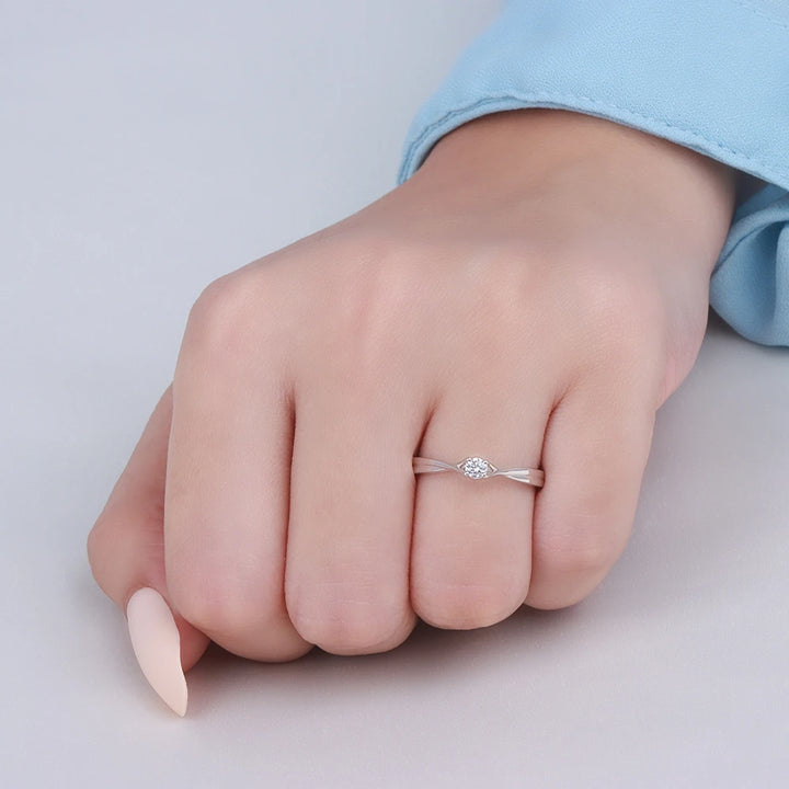 Allure Round Lab Grown Diamond Split Shoulder Crossover Classic Solitaire Engagement Ring