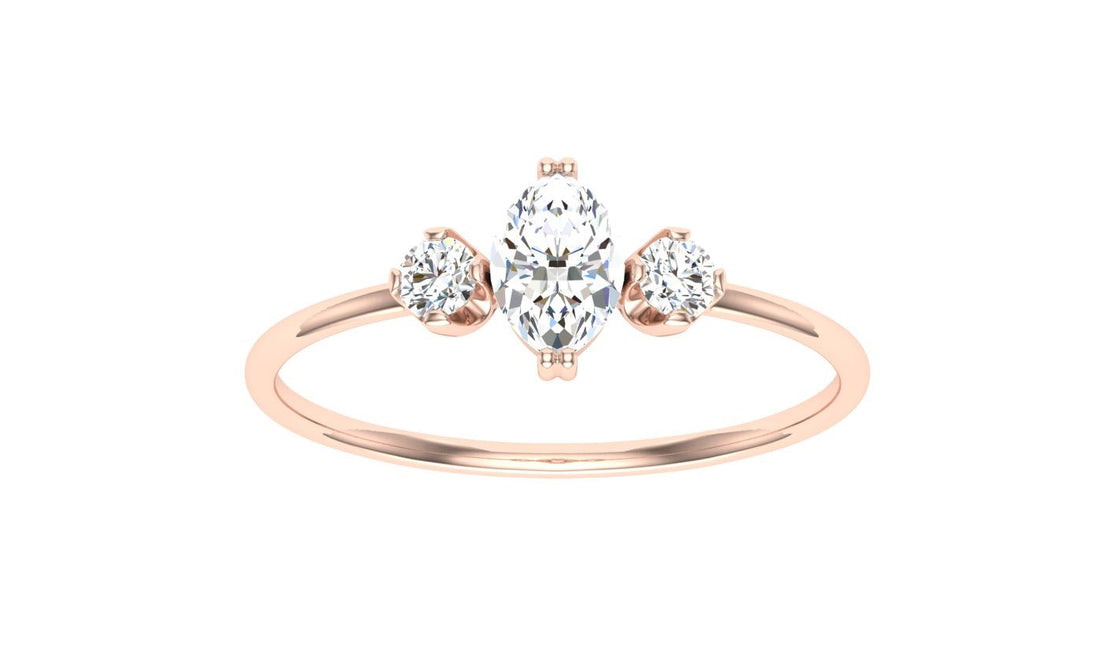 Amaranth Marquise 3 Stone Solitaire Moissanite Engagement Ring Rose  Gold