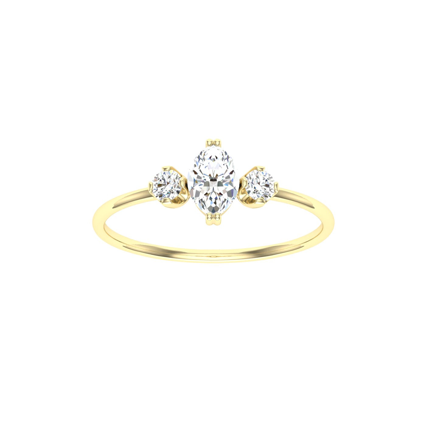 Amaranth Marquise 3 Stone Solitaire Moissanite Engagement Ring Yellow Gold