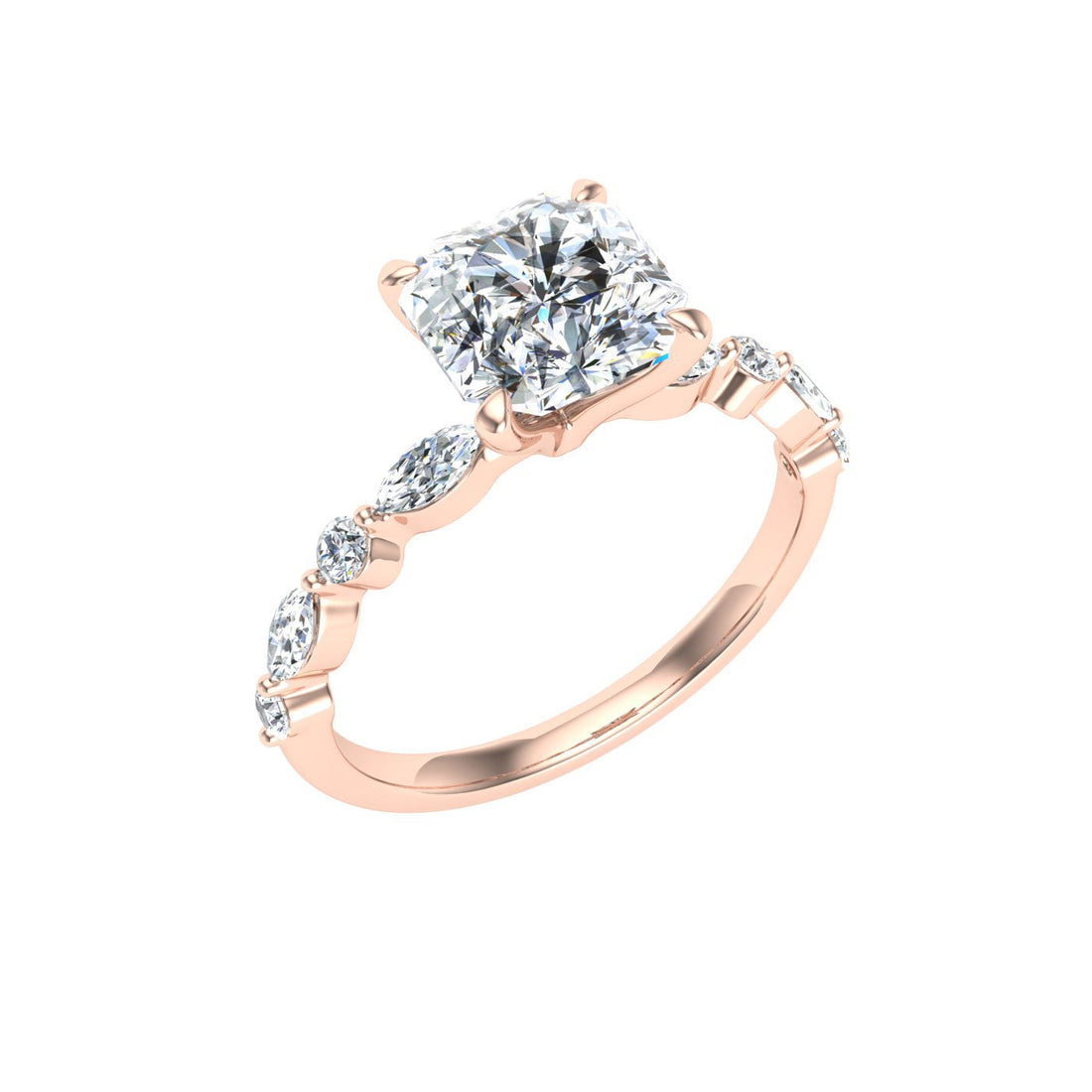 Amore Asscher Cut Side Stones Moissanite Engagement Ring Rose Gold