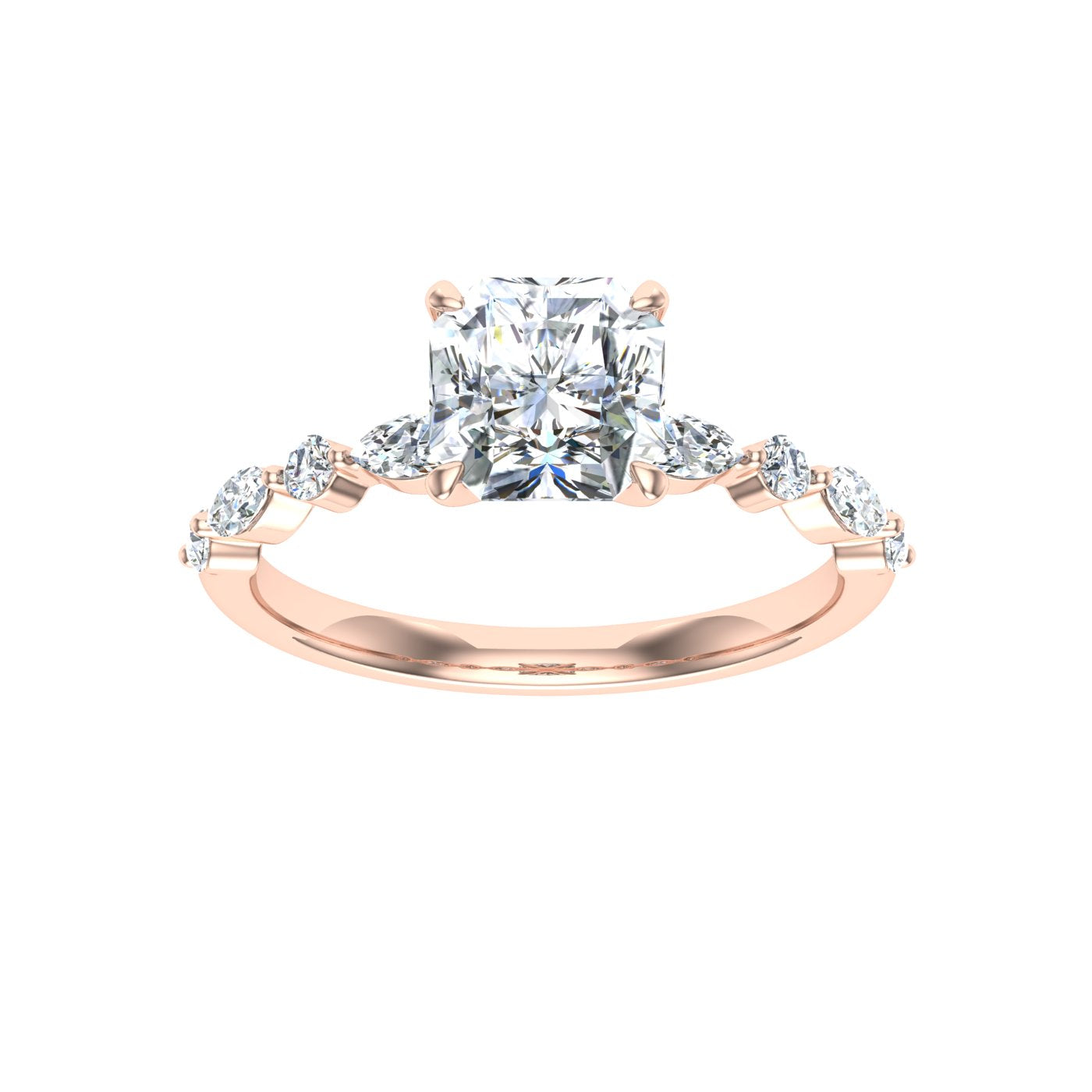 Amore Asscher Cut Side Stones Moissanite Engagement Ring Rose Gold