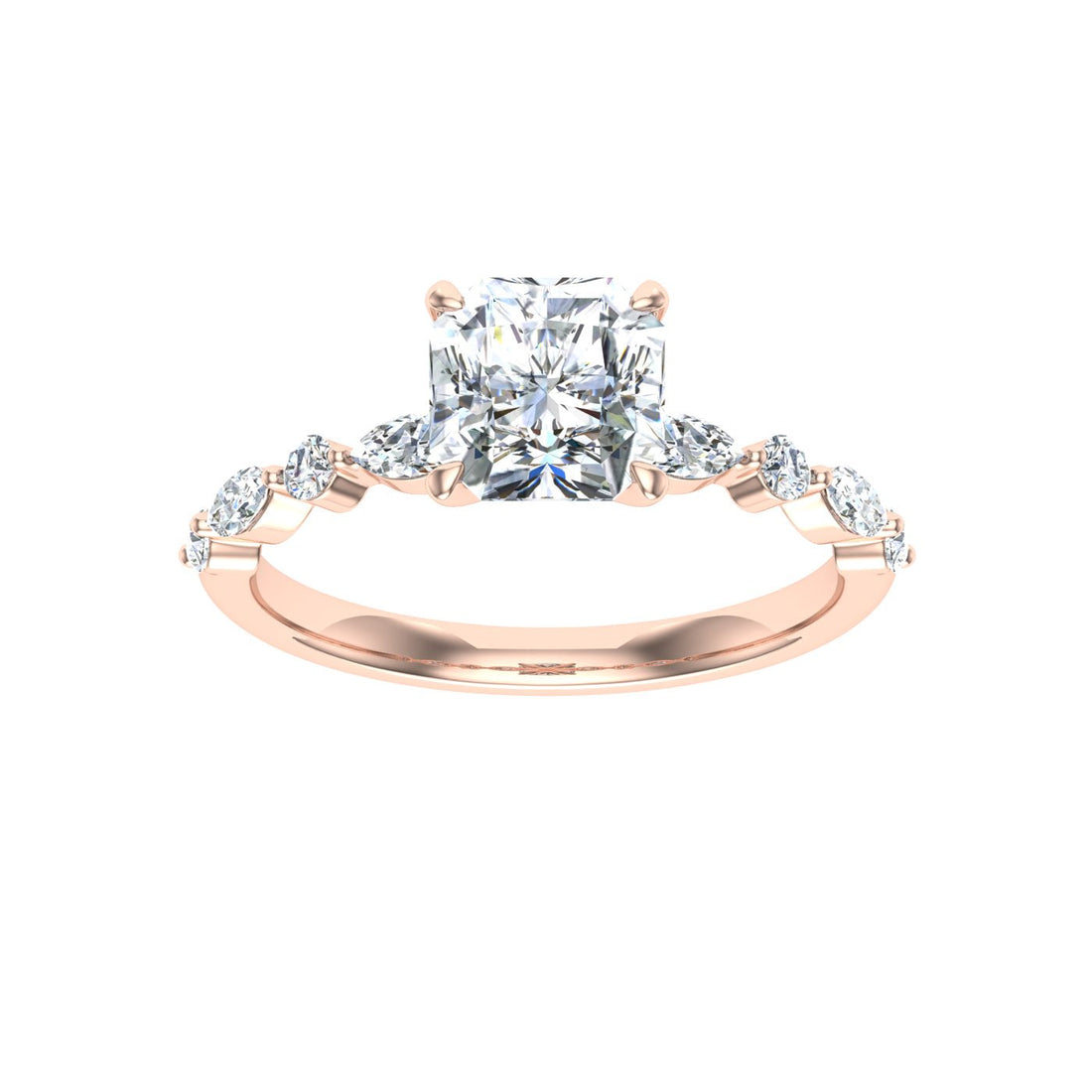 Amore Asscher Cut Side Stones Moissanite Engagement Ring Rose Gold