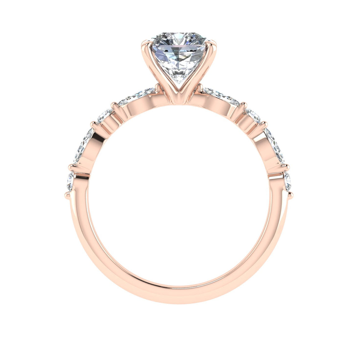 Amore Asscher Cut Side Stones Moissanite Engagement Ring Rose Gold