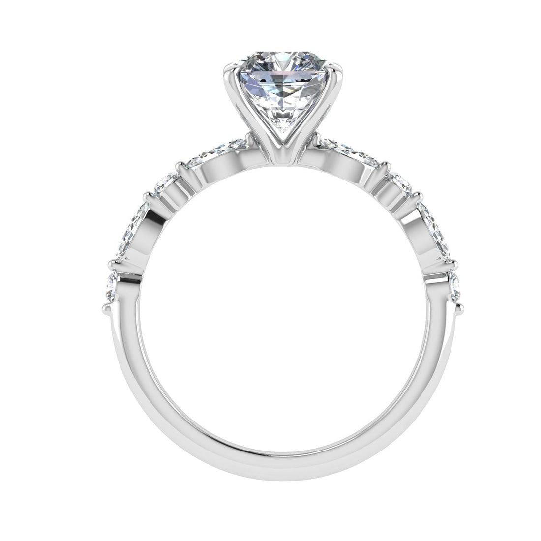 Amore Asscher Cut Side Stones Moissanite Engagement Ring White Gold