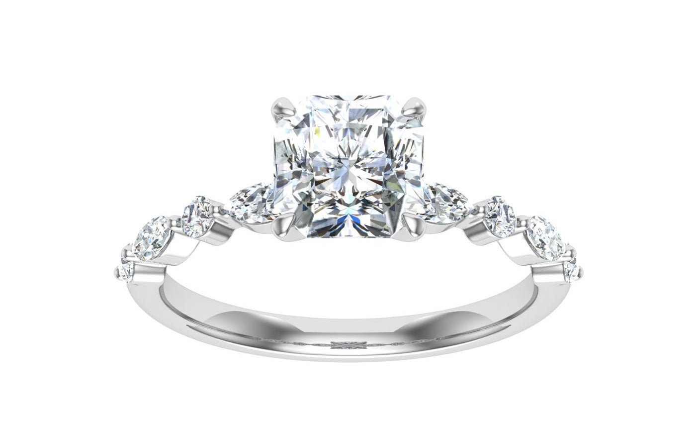 Amore Asscher Cut Side Stones Moissanite Engagement Ring White Gold