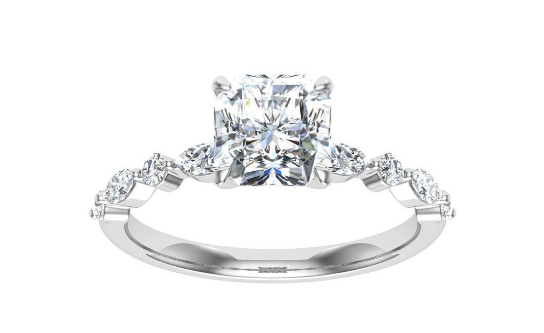 Amore Asscher Cut Side Stones Moissanite Engagement Ring White Gold