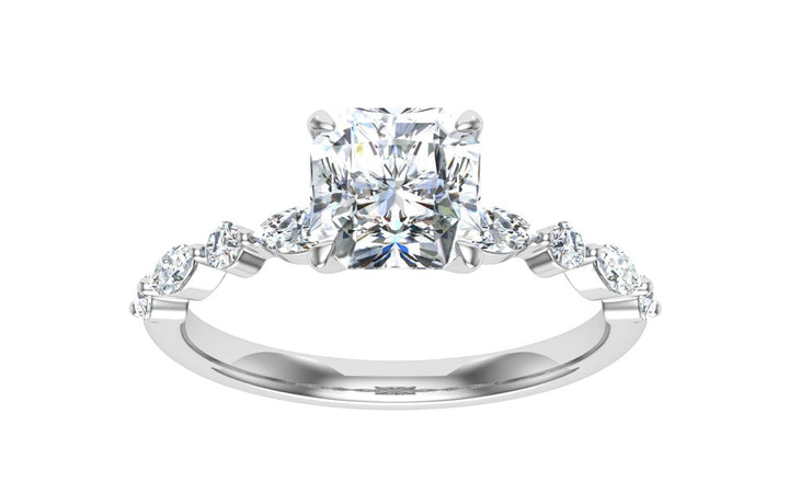 Amore Asscher Cut Side Stones Moissanite Engagement Ring White Gold