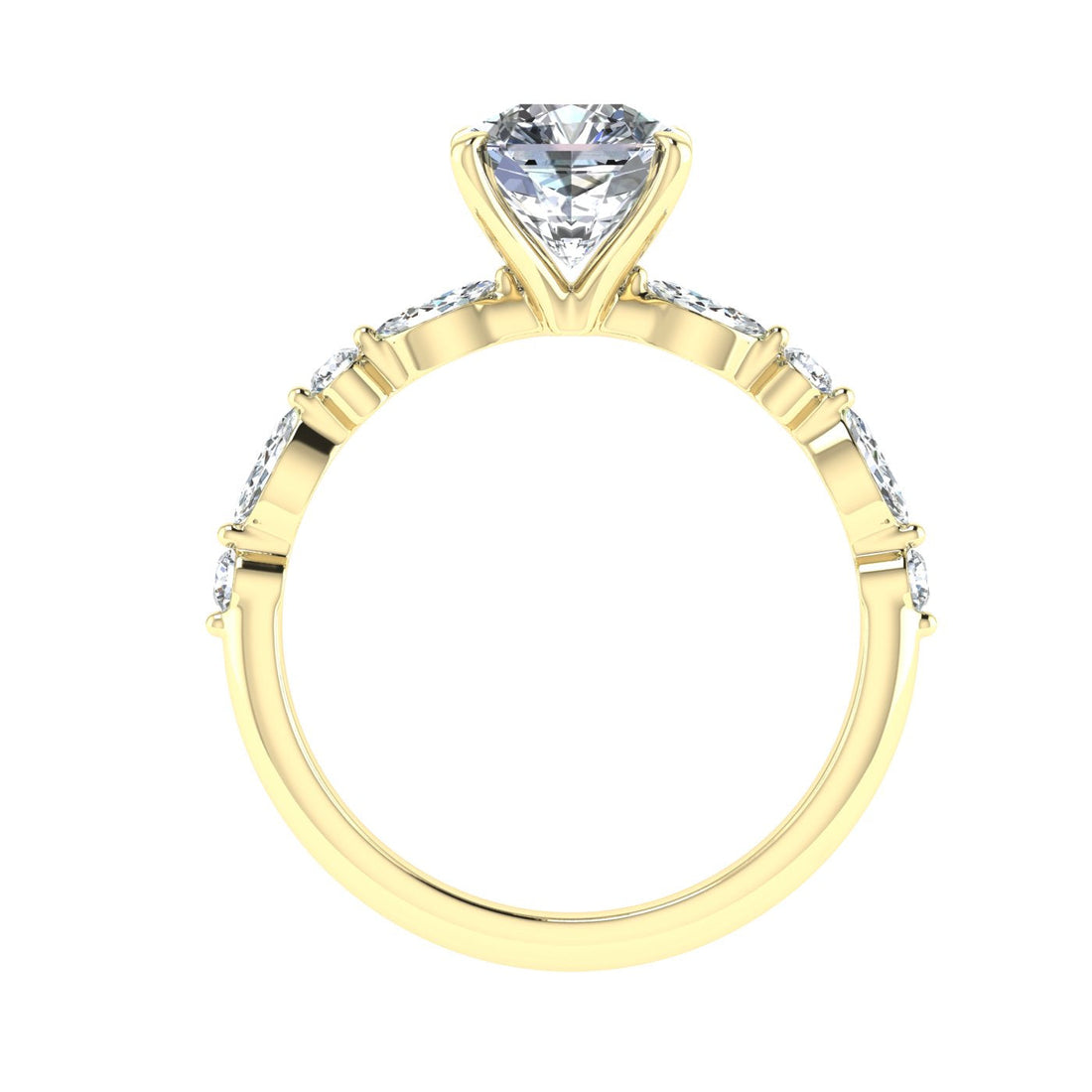 Amore Asscher Cut Side Stones Moissanite Engagement Ring Yellow Gold