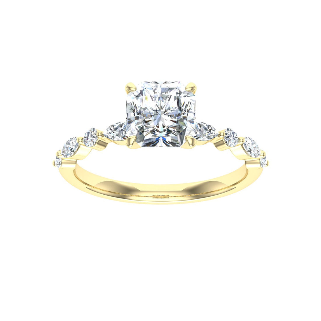 Amore Asscher Cut Side Stones Moissanite Engagement Ring Yellow Gold