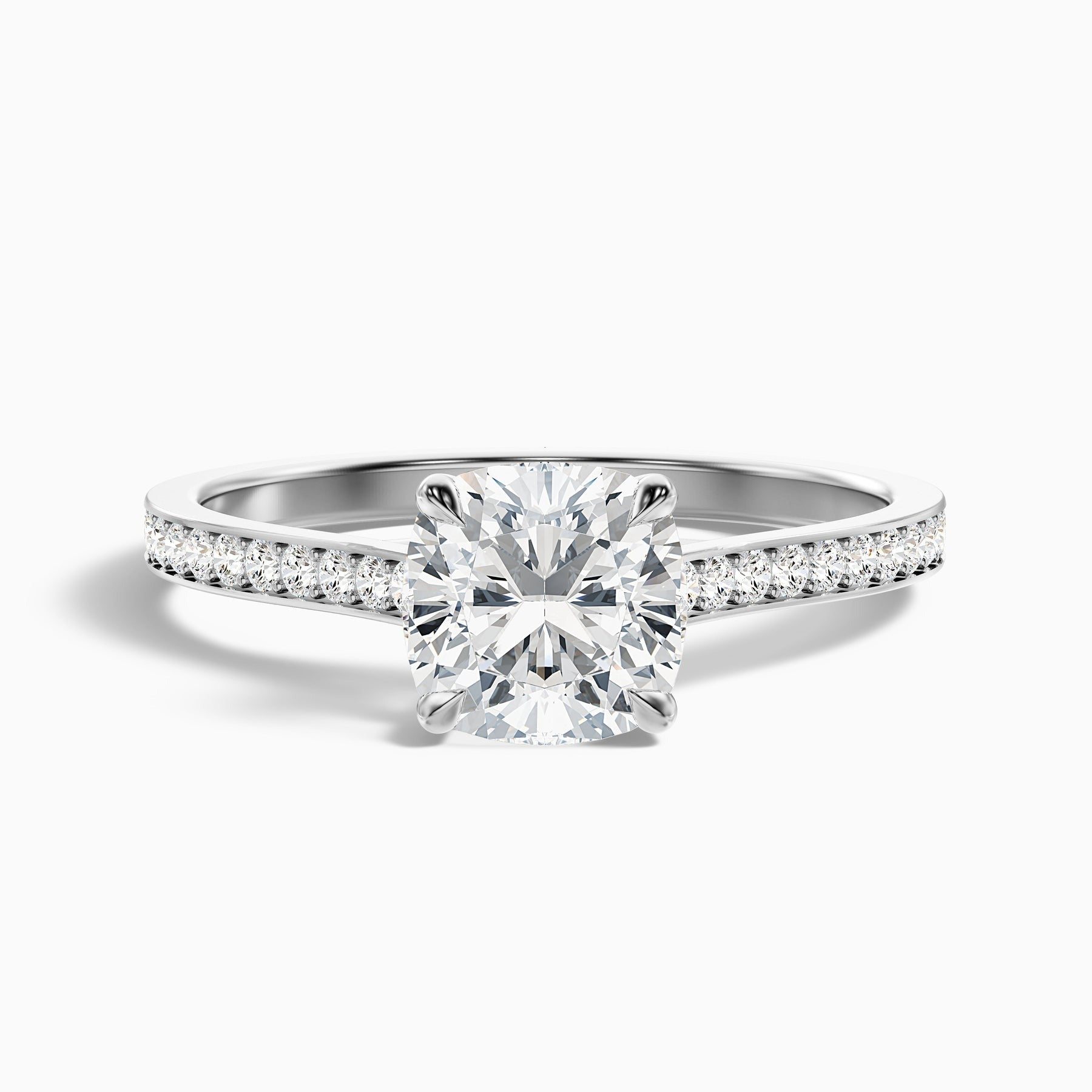 Amour Cushion Cut Side Stone Pave Lab Grown Engagement Ring