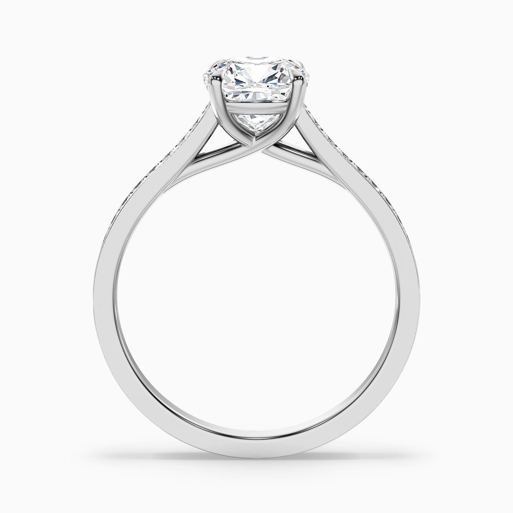 Amour Cushion Cut Side Stone Pave Lab Grown Engagement Ring