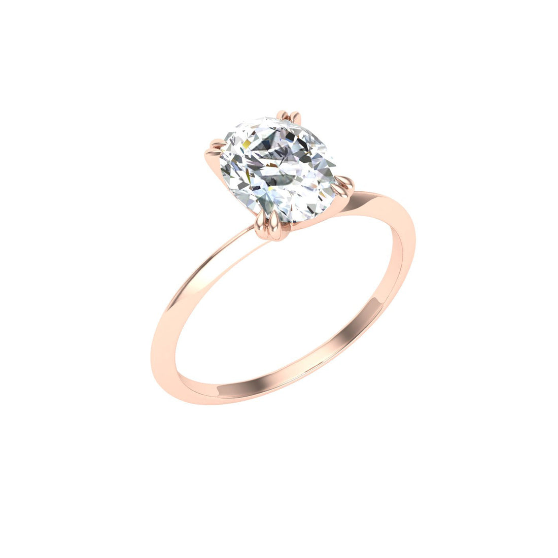 Amour Double Claw Oval Moissanite Engagement Ring Rose Gold