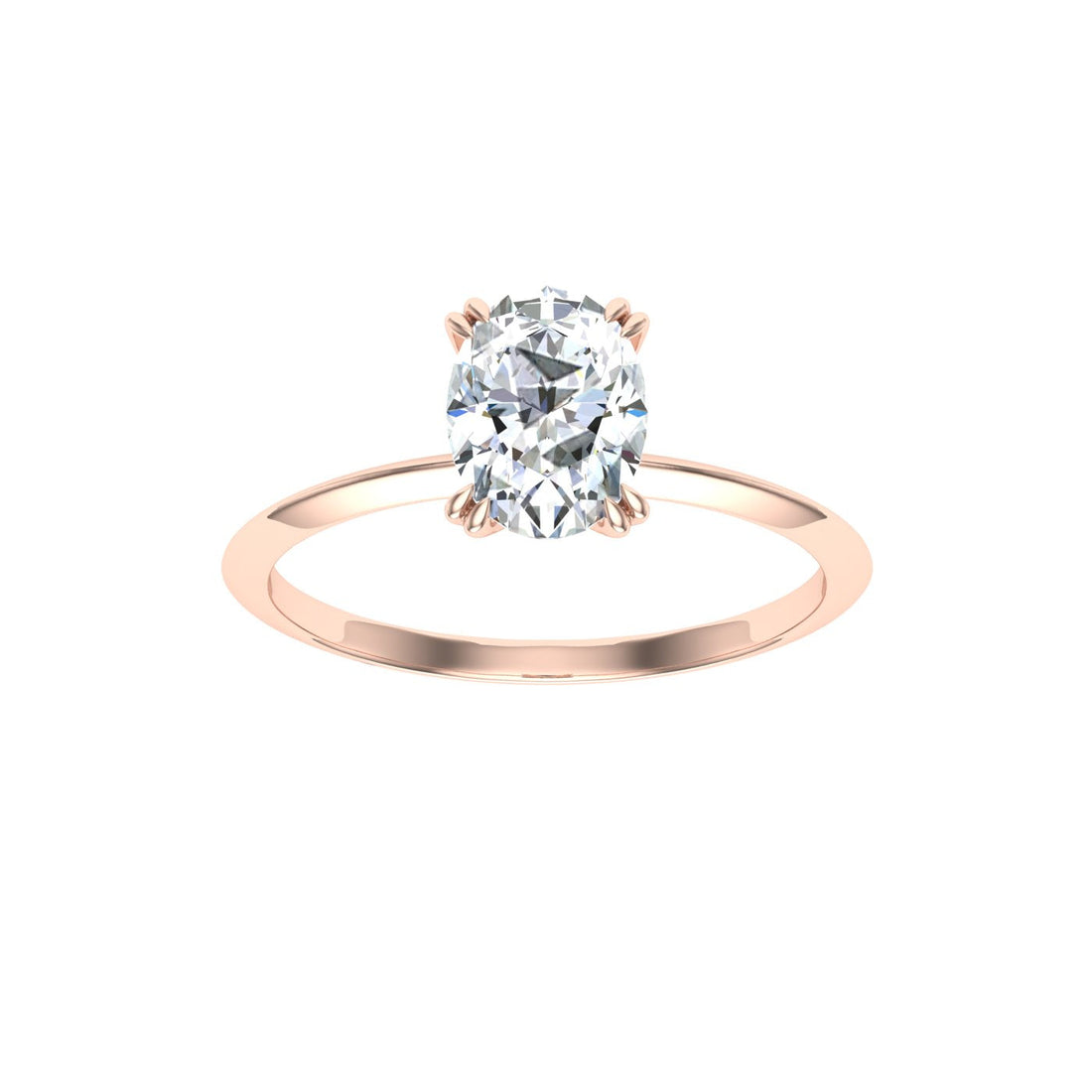 Amour Double Claw Oval Moissanite Engagement Ring Rose Gold