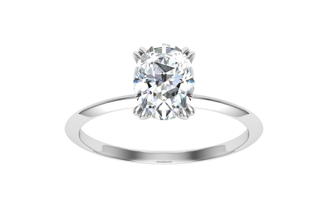 Amour Double Claw Oval Moissanite Engagement Ring White Gold