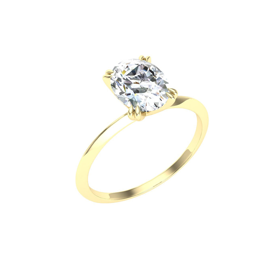 Amour Double Claw Oval Moissanite Engagement Ring Yellow Gold