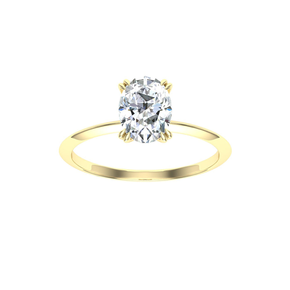 Amour Double Claw Oval Moissanite Engagement Ring Yellow Gold