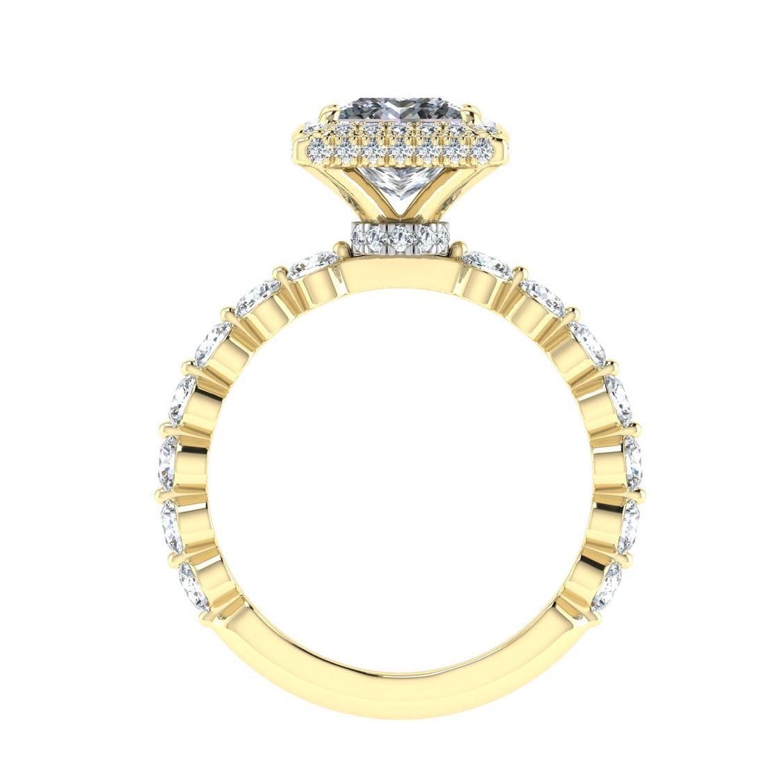 Amulet Princess Cut Double Edge Halo Moissanite Engagement Ring Yellow Gold