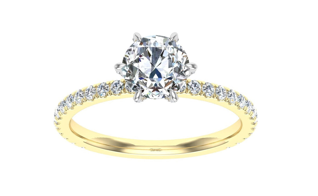 Arcadia Round Cut Side Stones Moissanite Engagement Ring Yellow Gold