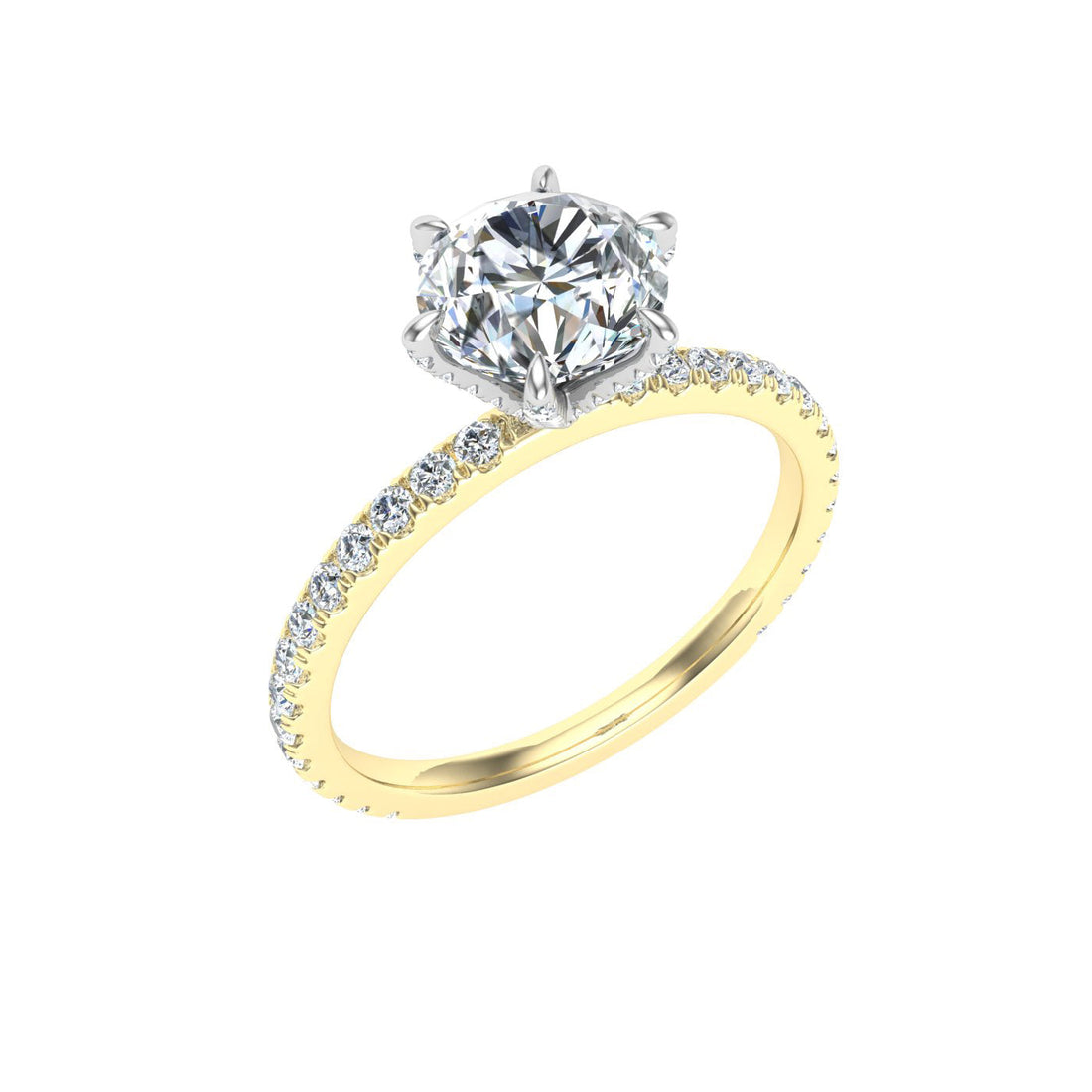 Arcadia Round Cut Side Stones Moissanite Engagement Ring Yellow Gold