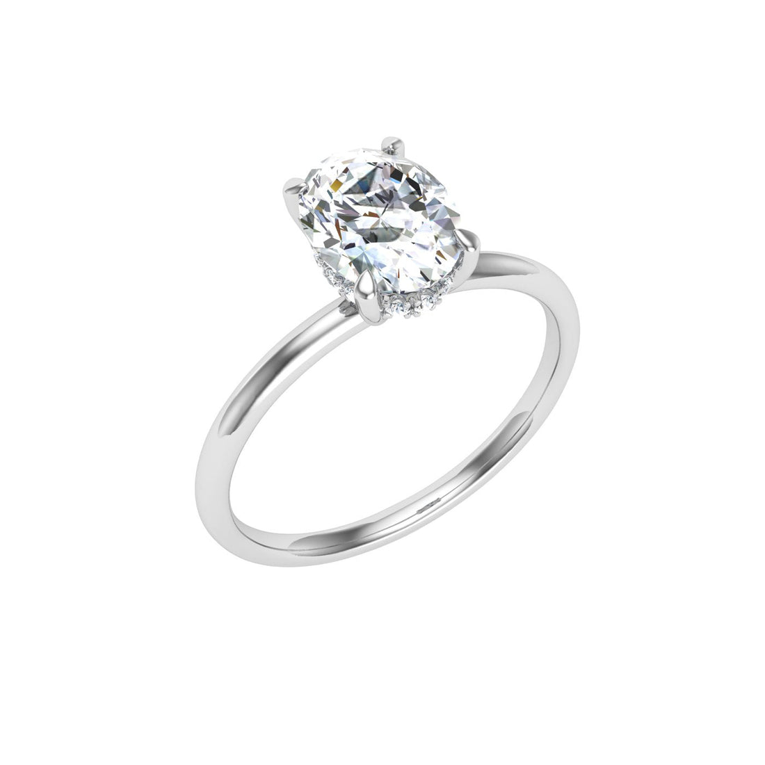 Arcane Oval Cut Solitaire Hidden Halo Moissanite Engagement Ring White Gold 