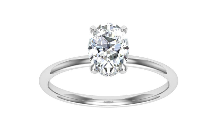 Arcane Oval Cut Solitaire Hidden Halo Moissanite Engagement Ring White Gold 